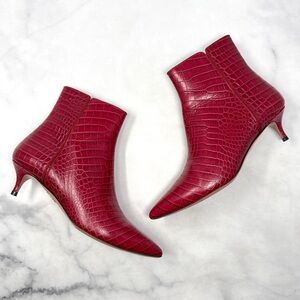 Aquazzura Quant 45 Croc Leather Pointed Toe Kitten Heel Ankle Booties Boots 36.5